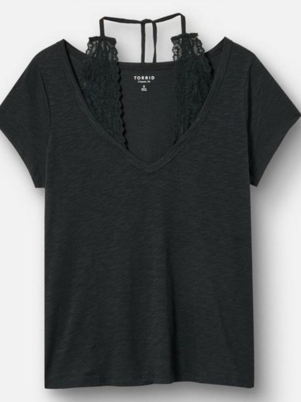 Torrid black top halter lace tee size medium 10